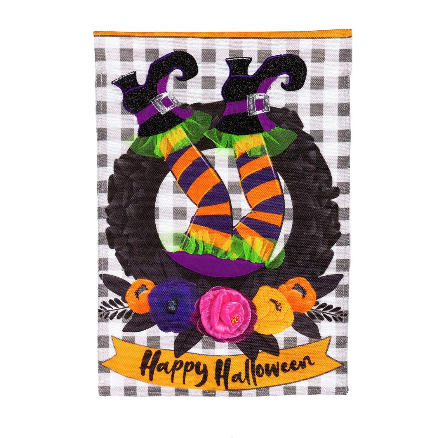 Evergreen Flag Witch Wreath Garden Burlap Flag