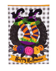 Evergreen Flag Witch Wreath Garden Burlap Flag
