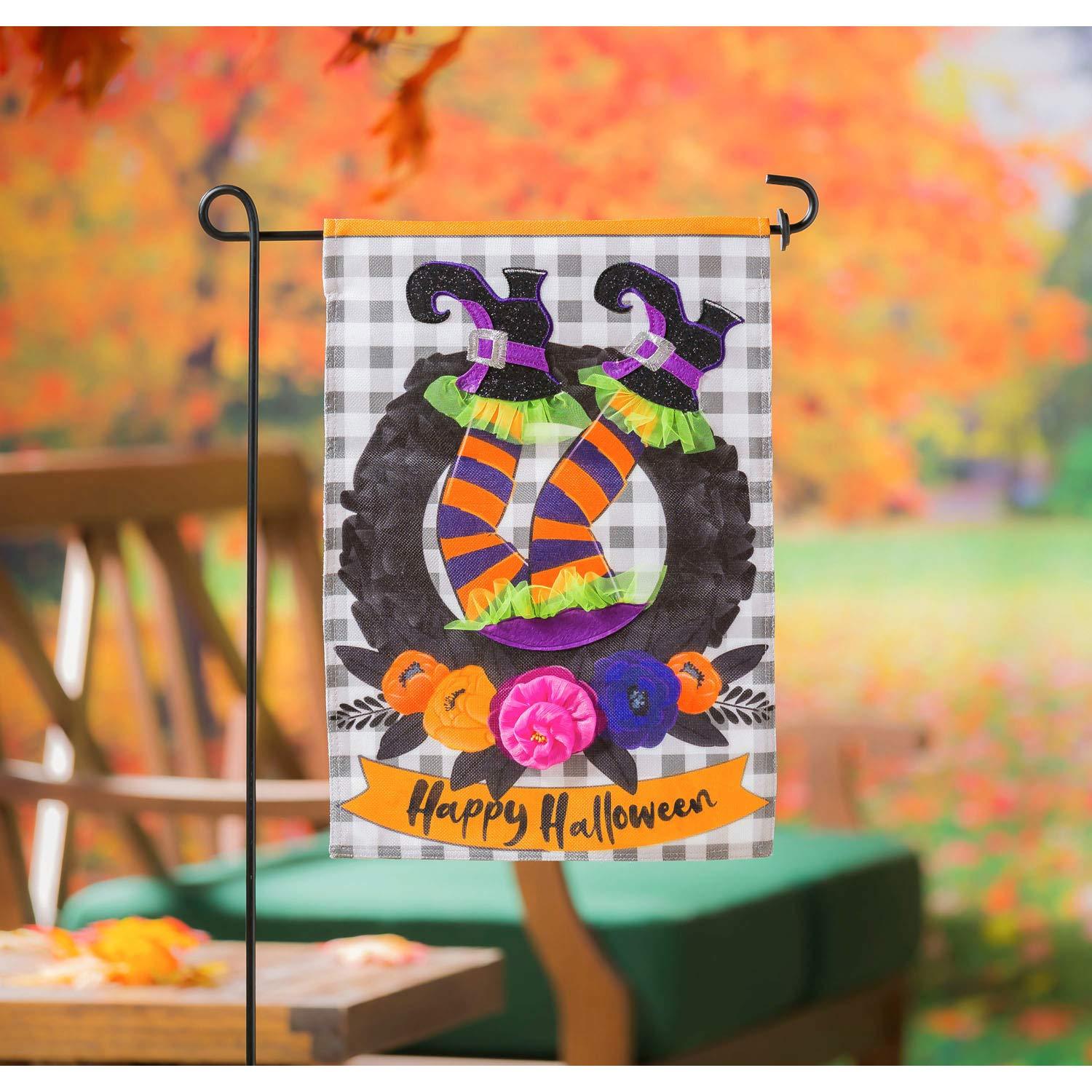 Evergreen Flag Witch Wreath Garden Burlap Flag