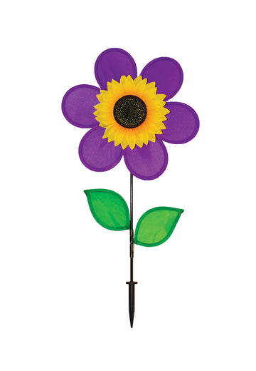 In the Breeze 12 Inch Purple Sunflower Wind Spinner with Leaves
