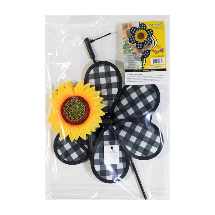 12" GINGHAM SUNFLOWER WITH LEAVES